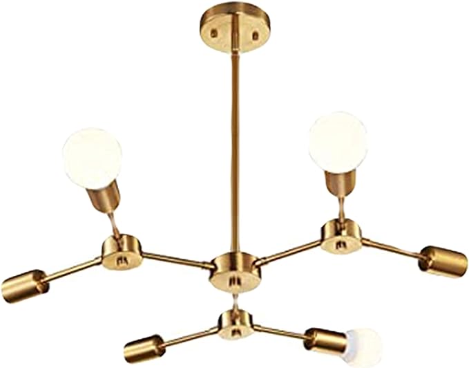 6-Light Brass Mid-Century Flush Mount Chandelier