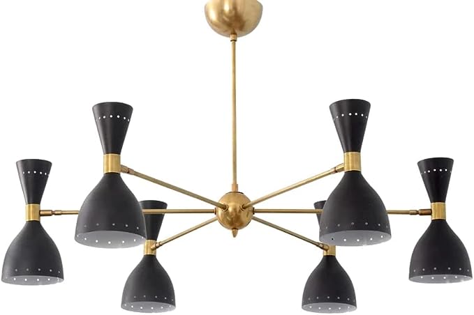 6-Light Stilnovo Style Chandelier Raw Brass