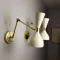 Set of 2 Beautiful Brass Dual Shade Brass Wall Scone - Italian Style Wall Scone - Italian Mid Century Wall Light Design by The Lighting Wizard (Brushed Brass, E26 110-120 Volts)