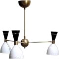 3 Light Stilnovo Style Raw Brass Chandelier Light Fixture (Antique Patina)