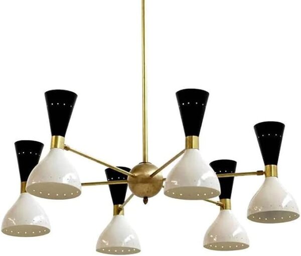 6 Light Stilnovo Style Raw Brass Chandelier Light Fixtures (Polished Brass)