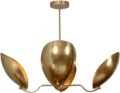 4 Light Curved Perforated Shades Pendant Mid Century Modern Raw Brass Sputnik Chandelier Light Fixture (Brushed Brass)