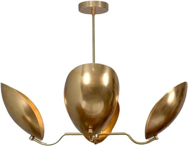 4 Light Curved Perforated Shades Pendant Mid Century Modern Raw Brass Sputnik Chandelier Light Fixture (Brushed Brass)