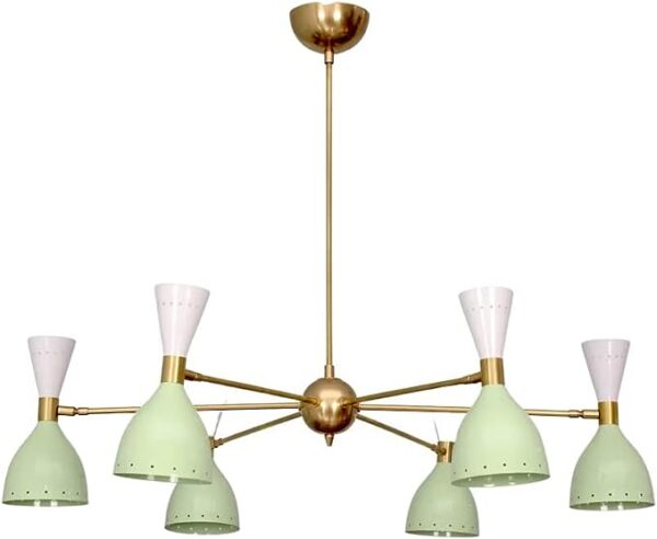 6 Light Stilnovo Style Raw Brass Chandelier Light Fixture (RAW Brass)