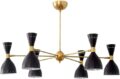 6 Light Stilnovo Style Raw Brass Chandelier Light Fixture