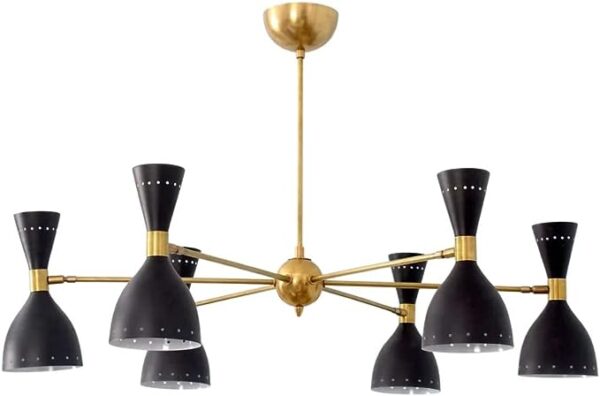 6 Light Stilnovo Style Raw Brass Chandelier Light Fixture