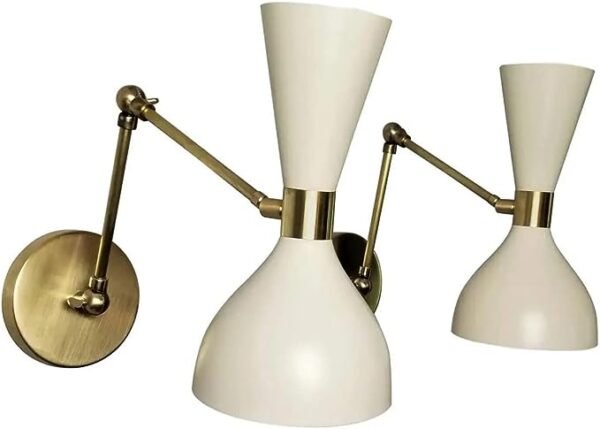 Set of 2 Beautiful Handmade Brass Wall Scone Modern Vanity Light Mid Century Light Fixture Design by The Lighting Wizard (Polished Brass, E26 110-120 Volts)