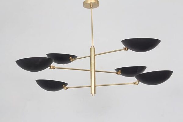 6 Light Pendant Mid Century Modern Raw Brass Sputnik Chandelier Light Fixture (Brushed Brass)