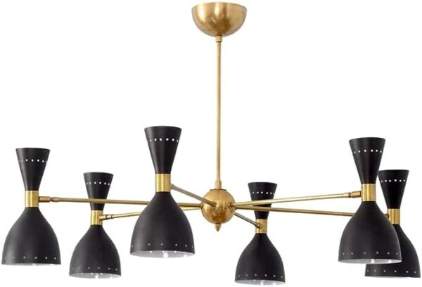 6 Light Stilnovo Style Raw Brass Chandelier Light Fixture