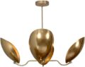 4 Light Curved Perforated Shades Pendant Mid Century Modern Raw Brass Sputnik Chandelier Light Fixture (Brushed Brass)