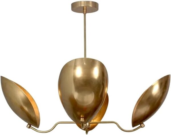 4 Light Curved Perforated Shades Pendant Mid Century Modern Raw Brass Sputnik Chandelier Light Fixture (Brushed Brass)