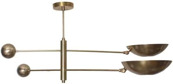 2 Light Pendant Mid Century Modern Antique Brass Sputnik Chandelier Light Fixture